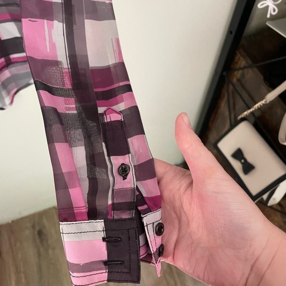 Harley Davidson Pink and Black Long Sleeve Relaxed Button Down Top - Picture 4 of 6